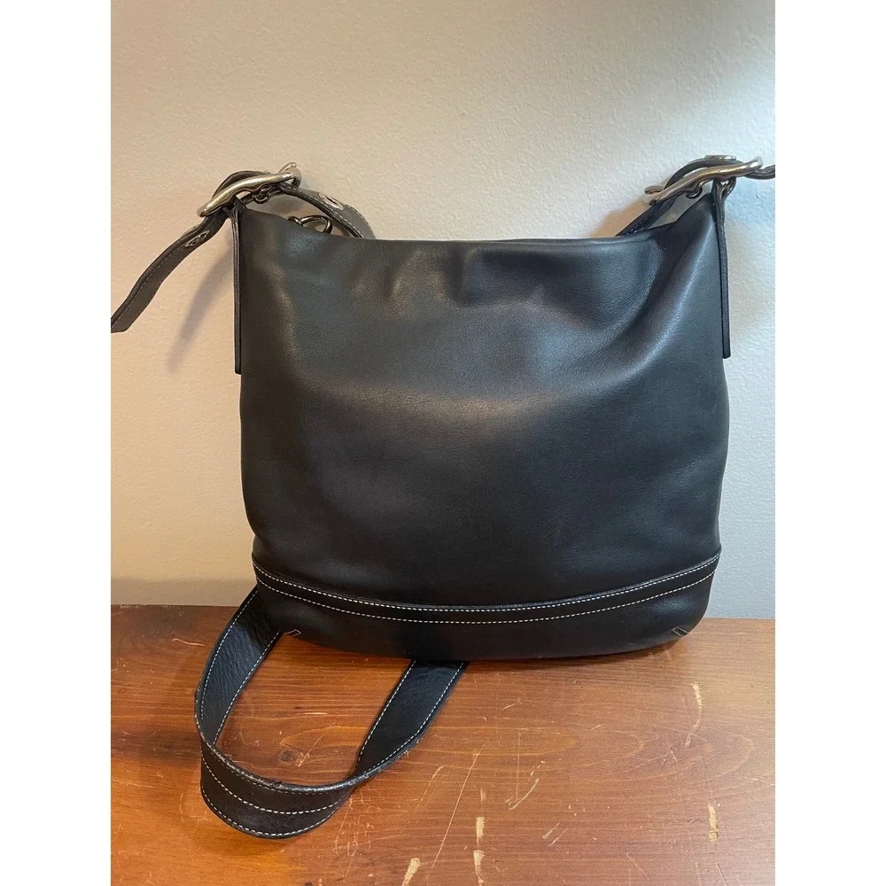 Coach Vintage 1415 Soho Slim Y2K Black Leather‎ Hobo Shoulder Bag Made in Turkey